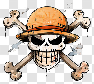One Piece Jolly Roger - Skull With Crossbones And Hat Transparent PNG