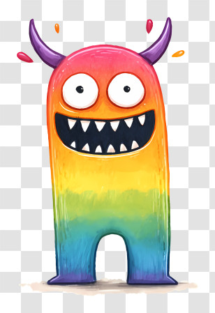 Rainbow Monster - Colorful Rainbow Monster With Horns Transparent PNG