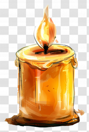 Candle - Golden Candle With Flame Illustration Transparent PNG