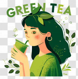 Girl Drinking Green Tea - Girl Drinking Green Tea Transparent PNG