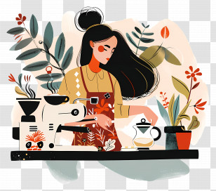 Barista Girl Making Coffee - Barista Making Coffee In Cafe Transparent PNG