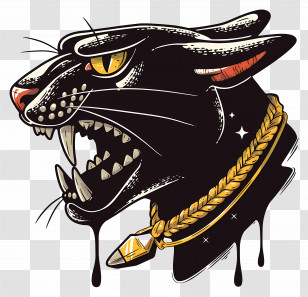 Panther Tattoo - Fierce Black Panther With Gold Necklace Transparent PNG
