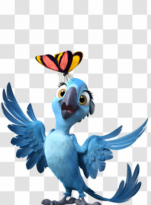 Rio - Blue Bird With Butterfly Cartoon Illustration Transparent PNG