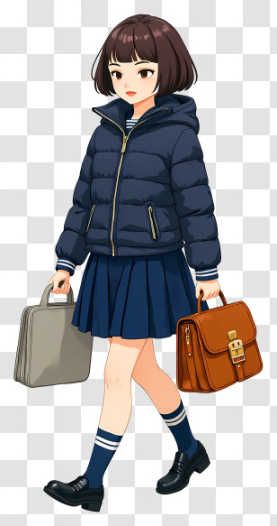 Schoolgirl Walking - Student Heading To School With Bags Transparent PNG