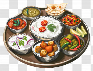 Indian Thali Platter - Traditional Food Platter With Variety Of Dishes Transparent PNG