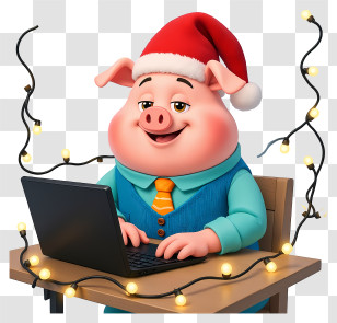Pig Mascot Working On Computer - Festive Pig At Laptop Transparent PNG
