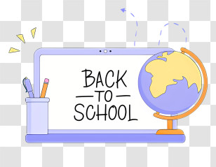 Bubble Gum - Back To School Design With Laptop And Globe Transparent PNG