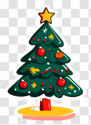 Xmas - Festively Decorated Christmas Tree With Star Transparent PNG