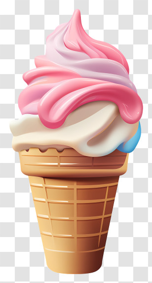 Ice Cream - Delicious Pink And White Ice Cream Cone Transparent PNG