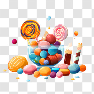 National Candy Day - Bowl Of Colorful Candies With Lollipops Transparent PNG