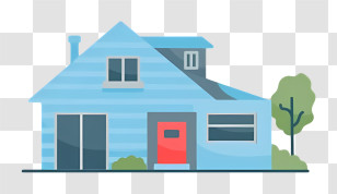 House - Cute Blue House Cartoon Illustration Transparent PNG