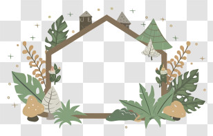 Cartoon - Nature-Inspired House Frame Illustration With Green Leaves Transparent PNG