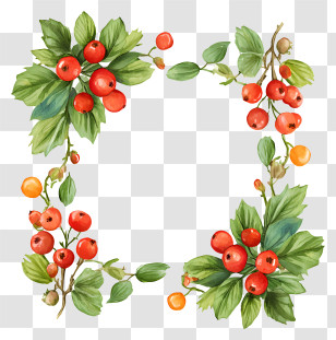 Christmas Fir Holly Frame - Watercolor Berry Wreath Frame Transparent PNG