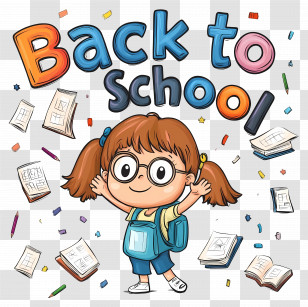 Back To School - Back To School With Girl And Supplies Transparent PNG