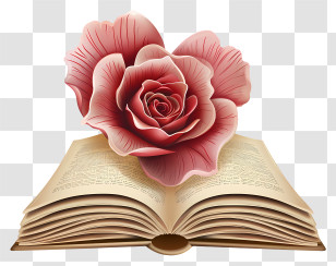 Rose On Book - Pink Rose On Open Book Transparent PNG