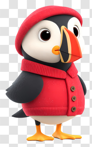 Cartoon Puffin - Adorable Puffin In Red Sweater Transparent PNG
