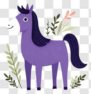 Purple Pony - Purple Cartoon Horse With Plants Transparent PNG