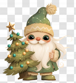 Christmas Gnome - Adorable Green Christmas Tree And Gnome Decoration Transparent PNG