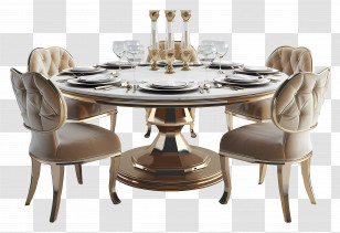Dinner Table - Elegant Dining Table With Chairs Transparent PNG