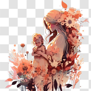 Watercolor Mother
 - Floral Watercolor Silhouette Of Mother And Child Transparent PNG