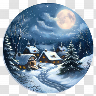 Winter Night - Snow-Covered Winter Village At Night Transparent PNG
