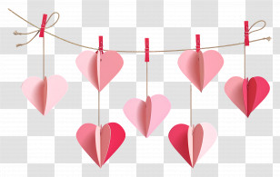 Hanging Heart Garland - Paper Hearts Hanging As Valentine Decoration Transparent PNG