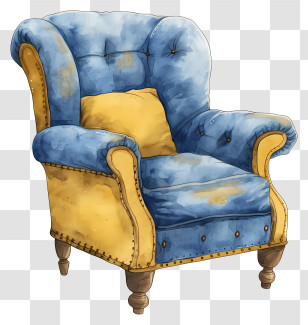 Rich Chair - Comfortable Blue And Yellow Armchair Transparent PNG