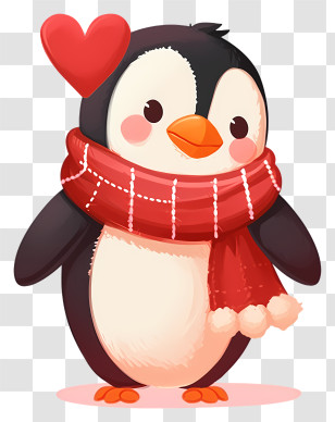 Valentine Penguin Icon - Cute Penguin With Scarf And Heart Transparent PNG