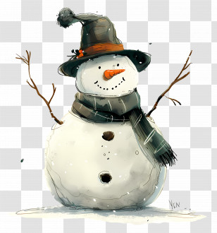 Snowman - Cute Snowman With Hat And Scarf Illustration Transparent PNG