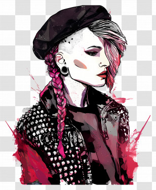 Punk Girl - Punk Girl With Braided Hair Transparent PNG