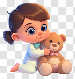 Cute Baby Girl - Child Hugging Teddy Bear Transparent PNG