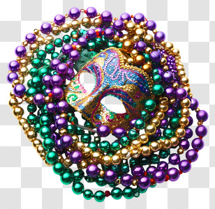 Mardi Gras Beads - Colorful Mardi Gras Mask With Beads Transparent PNG