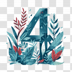 Number 4 - Number 4 With Botanical Elements Transparent PNG