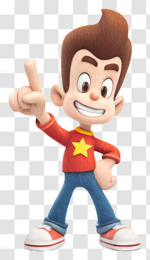 Jimmy Neutron - Cartoon Boy With Star Shirt Pointing Transparent PNG