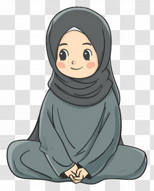 Muslim Woman - Illustration Of A Girl In A Hijab Sitting Peacefully Transparent PNG