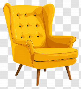 High Back Chair - Bright Yellow Upholstered Armchair Transparent PNG