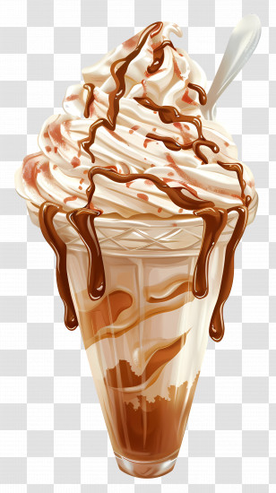 Ice Cream - Chocolate Drizzled Ice Cream Sundae Transparent PNG