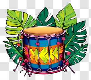 Drum - Decorative Bass Drum With Colorful Leaves Transparent PNG
