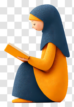 Muslim Woman Reading Quran - Cartoon Character Reading Transparent PNG