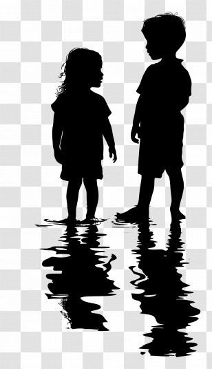 Children Silhouette - Silhouette Of Children Playing In Water Transparent PNG