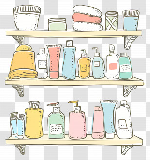 Shelves With Bottles And Toiletries - Organized Shelves With Bottles And Toiletries Transparent PNG
