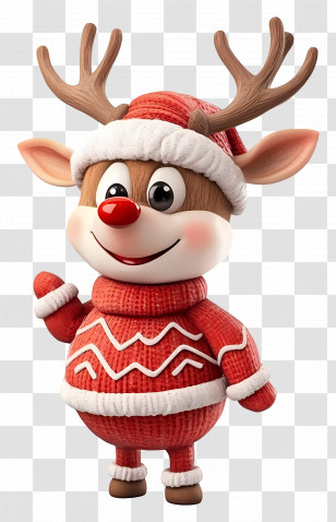 Rudolph - Cartoon Reindeer In Christmas Sweater Transparent PNG