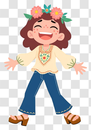 Joyful Girl - Smiling Child With Flower Crown Transparent PNG