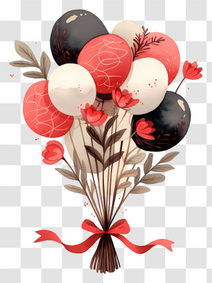 Watercolor Valentine - Balloon And Flower Bouquet Illustration Transparent PNG