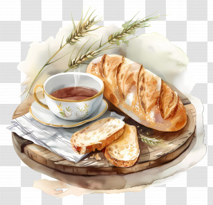 Tea And Bread - Rustic Breakfast With Bread And Tea Transparent PNG