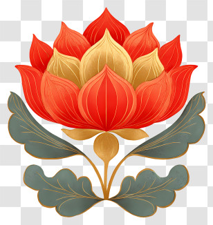 Golden Lotus - Red And Gold Lotus Flower Illustration Transparent PNG