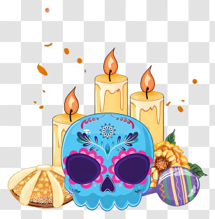 Day Of The Dead Candles - Blue Sugar Skull Altar Transparent PNG