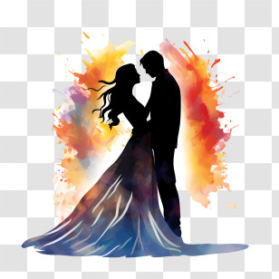 Wedding Couple Silhouette - Silhouetted Couple Dance With Watercolor Background Transparent PNG