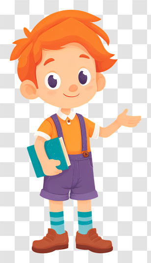 Schoolboy Ready For School - Little Red-Haired Boy Walking With Book Transparent PNG