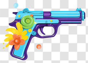 Blue Gun - Colorful Water Gun Illustration With Floral Elements Transparent PNG